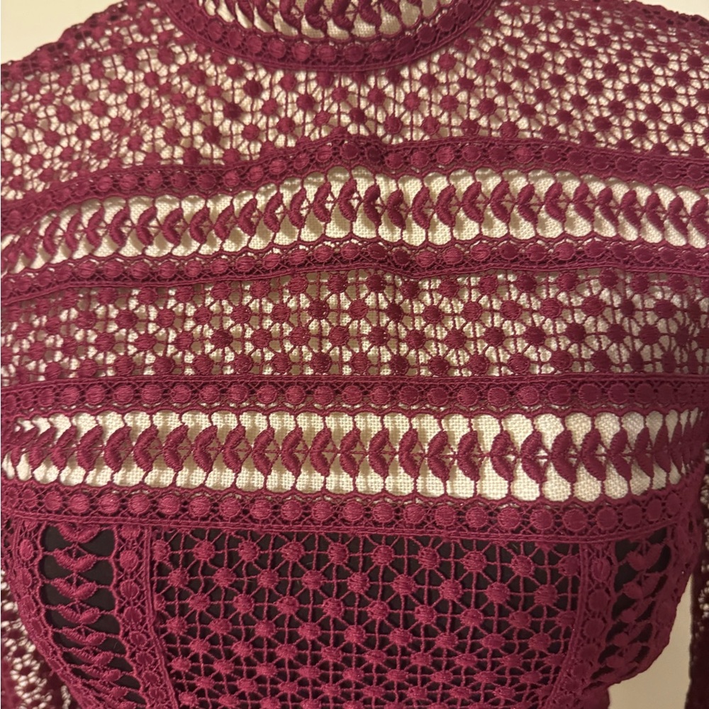 Self-Portrait Burgundy Long Sleeve Lace Dress - Picture 4 of 13